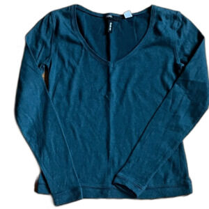 BDG Slim Fit Thermal V-Neck Long Sleeve Top Green Size XS